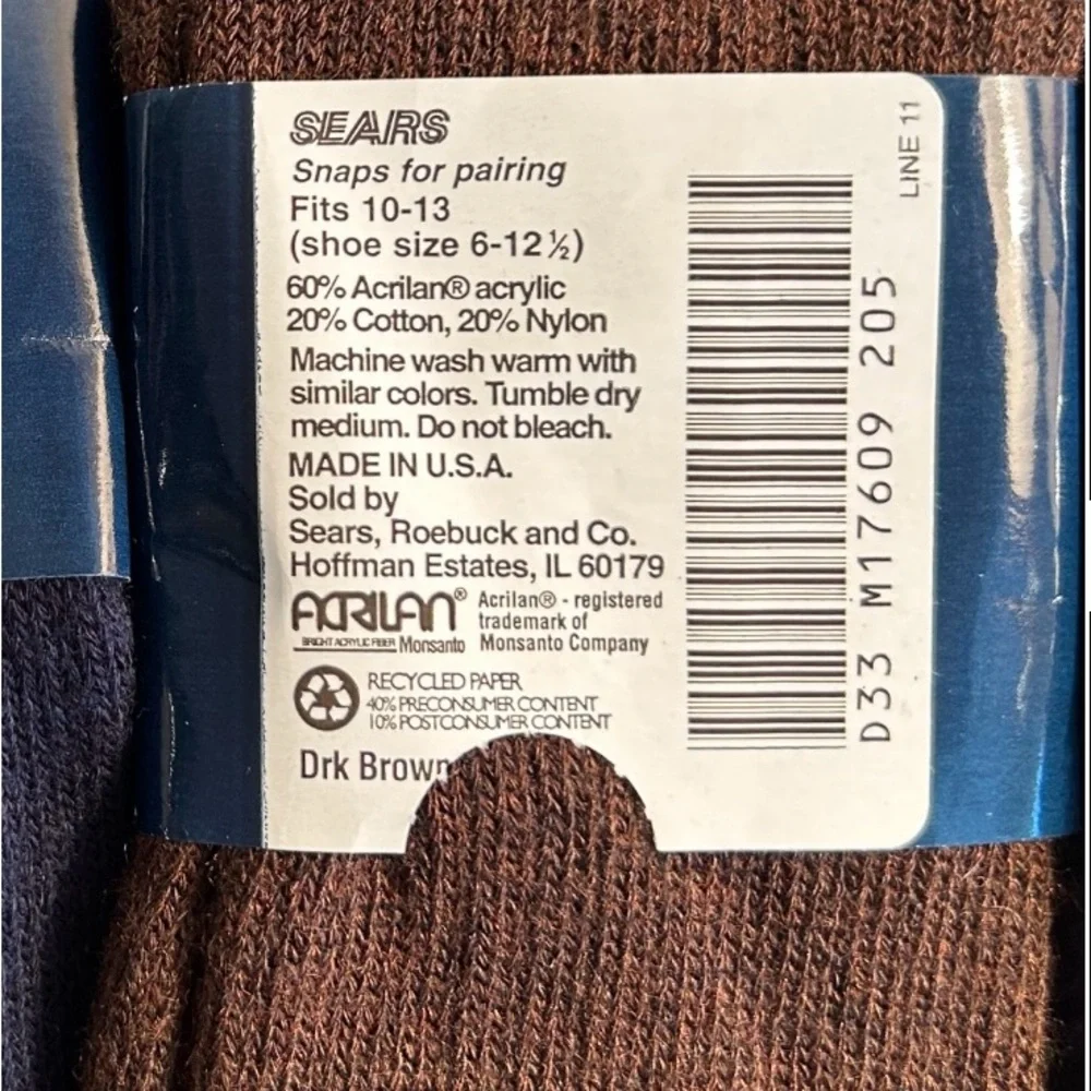 NWT two (2) VINTAGE SEARS BARRINGTON SOCKS with sock keeper snaps